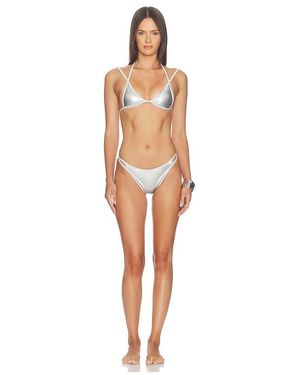naranja furcado Latex Splash Matte Bent Bikini Set - Multicolor