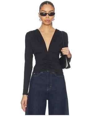Susana Monaco Gathered V Long Sleeve Top Top - Blue