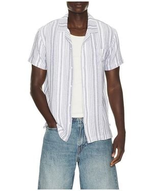 Vintage Summer Basket Weave Camp Shirt - Blue
