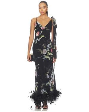 Self-Portrait Floral Georgette Feather Maxi Dress - White