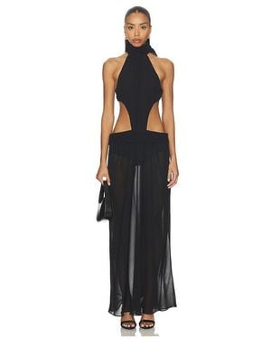 GUIZIO Low Back Chiffon Dress - Black