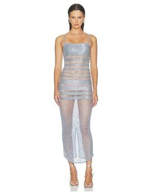 Halo Gradiated Embellished Dress - White