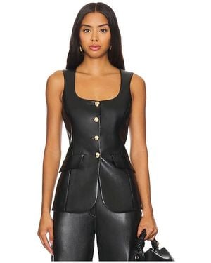Amanda Uprichard Faux Leather Button-Front Blouse - Black
