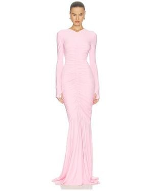 Norma Kamali Abendkleid Long Sleeve V Neck Shirred Front Fishtail - Pink