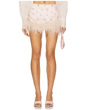 Milkwhite Mini Skirt With Feathers - White