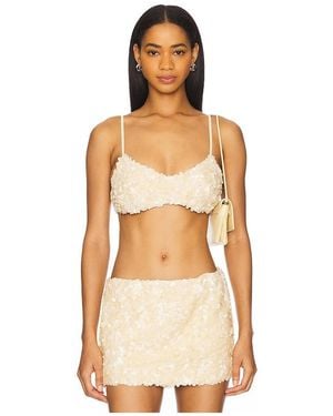 GUIZIO Ari Gathered Sequin Top - Natural