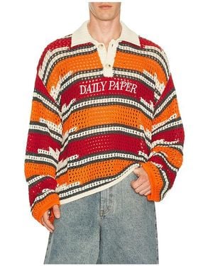 Daily Paper Kente Stripe Knit Polo - Orange