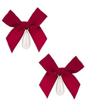 petit moments Bow Drop Pearl Earrings - Red