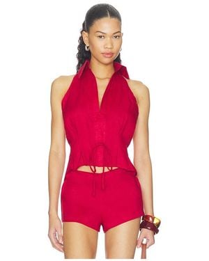 AEXAE Linen Sweetheart Top en Red - Rouge