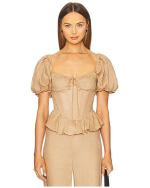 Bardot Esra Puff Sleeve Corset Top - Natural