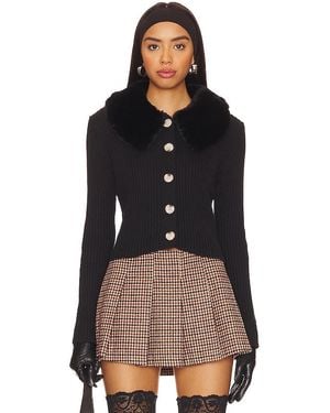 Central Park West Delilah Faux Fur Collar Cardigan - Black