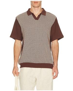 Brixton Theo Jacquard Short Sleeve Polo - Brown
