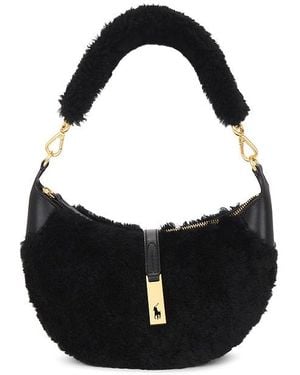 Polo Ralph Lauren Shearling & Vachetta Leather Shoulder Bag Small - Black