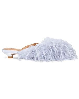Ganni Sue Kitten Heel Mule Faux Feathers - White