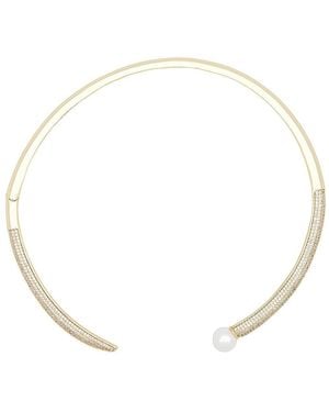 By Adina Eden Pave X Pearl Open Collar チョーカーネックレス - ホワイト