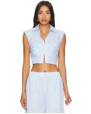 Jonathan Simkhai Emie Cropped Box Sleeve Top - Blue
