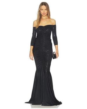 Norma Kamali Off Shoulder Shirred Front Fishtail Gown - Blue