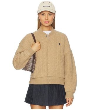 Polo Ralph Lauren Cable Knit Wool Cashmere Bomber Jacket - Natural
