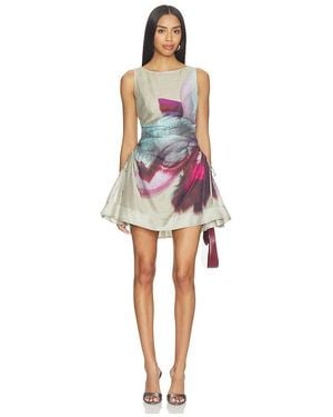 AMUR Zina Ruched Mini Dress in Natural | Lyst