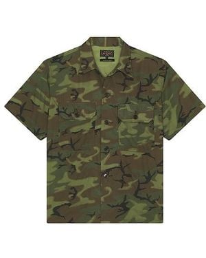 Beams Plus Mil-Sht Mesh Camo Jacquard Mapping Print - Green