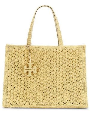 Tory Burch Ella Hand Crocheted Popcorn Stitch Large Tote Bag - Yellow