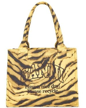 Ganni Large Easy Shopper Pocket Print Tote Bag - Metallic