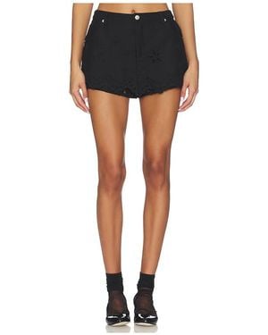 For Love & Lemons Daisy Eyelet Denim Skort - Black