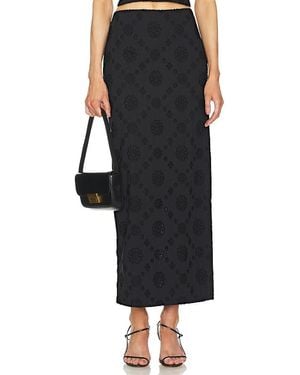 Helsa Eyelet Column Midi Skirt - Black