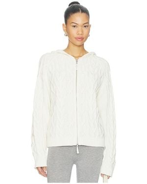 Frankie's Bikinis Salem Cable Knit Oversized Zip Up Hoodie - White