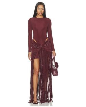 PATBO Taffeta Tarsila Fringe Maxi Dress - Red