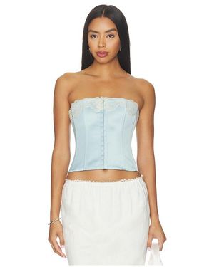 GUIZIO Lace Trim Satin Corset - Blue