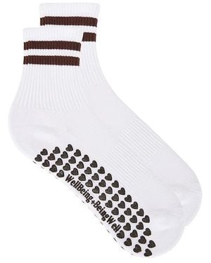 WellBeing + BeingWell Striped Half Crew Grip Sock - White