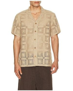 Marine Layer Callum Crochet Button Down Shirt - Natural