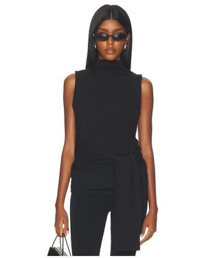 Cubic London Tie-Detail Sleeveless Mock Neck Top - Black