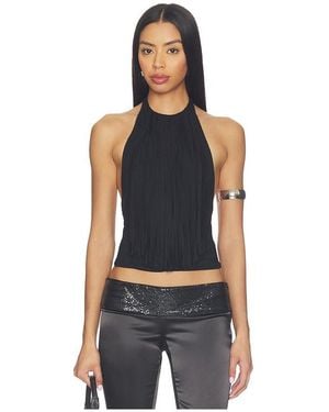 MORE TO COME Leigh Fringe Halter Top - Black