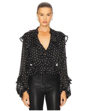 Bardot Frill Detail Spot Blouse - ブラック