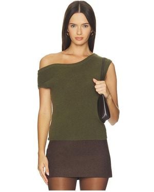 White + Warren Cashmere Off Shoulder Top - Green