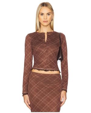 Line & Dot Richard Plaid Button Down Top - Brown
