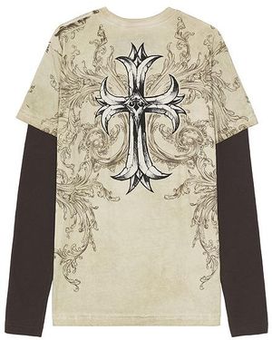 T-shirt Affliction Uomo Con Stampa Creatura Alata, Croce E Stile Biker T-shirt Affliction Uomo Con Stampa Creatura Alata, Croce E Stile Biker