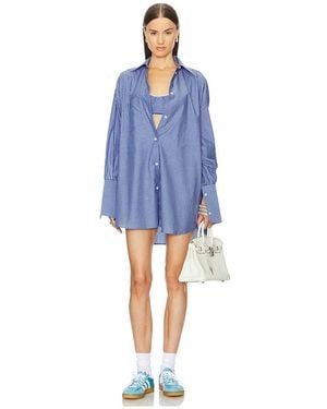 Helsa Pinstripe Poplin Oversized Shirt - Blue