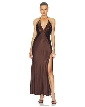 Bardot Yve Sequin Satin Halter Dress - Brown