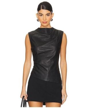 AEXAE Leather Ruched Top - Black