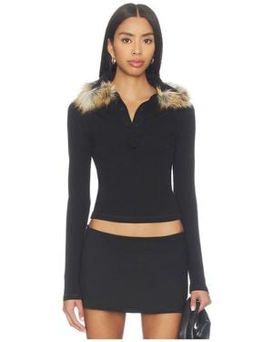 OTTOLINGER Furry Fitted Polo Top - Black