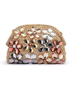 OLGA BERG Fern Crystal Embellished Clutch - Natural