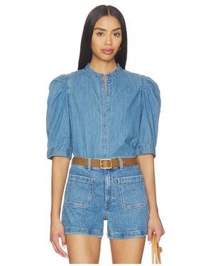 Madewell Denim Puff Sleeve Band Collar Shirt - Blue