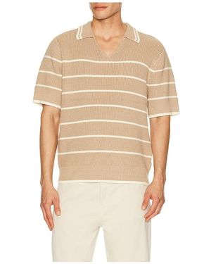 Central Park West Bradley French Stripe Short Sleeve Polo - Natural