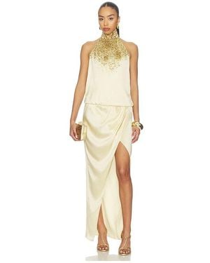Balmain Halterneck Sand Pearl Embroidered Dress - Natural