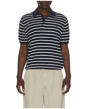 Polo Ralph Lauren Cotton Blend Textured 3 Button Placket Short Sleeve Polo Sweater - Blue