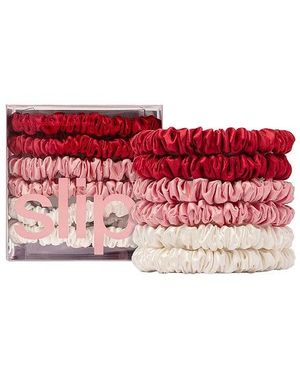 Slip Coleteros Delgados De Seda Pura. Pure Silk Skinny Scrunchies En Color Beauty: Multi Talla - Rojo