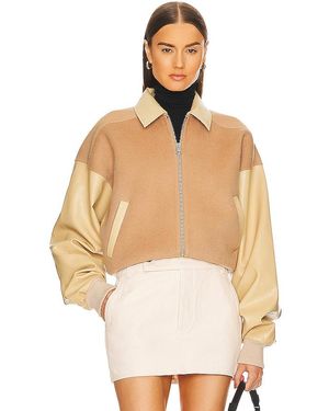 Helsa Faux Leather & Wool Blend Bomber - White